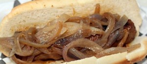 BRATWURSTS IN BEER WITH ONIONS