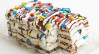 Ingredients: 15 ice cream sandwiches 1 (12 ounce) container frozen Cool Whip, thawed 1 (10 ounce) bag M&M’s (or chocolate candy of your choice) fudge topping Directions: Place 5 ice […]