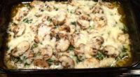 Ingredients: 6 thin sliced chicken breasts 1 container green onion cream cheese 1/4 cup olive oil 1/2 cup chicken broth 1 Large package sliced mushrooms 1 small bag fresh baby […]